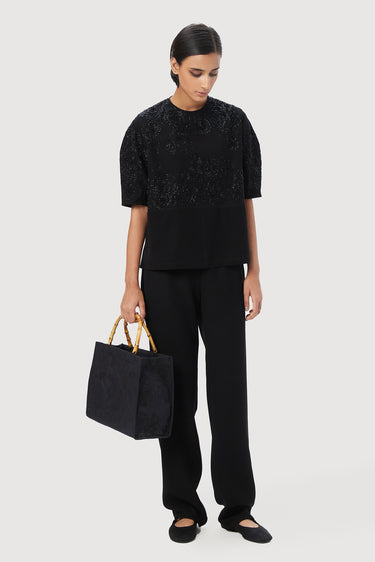 Straight Fit Round Neck Top with Soft Rounded Sleeves - Genes Lecoanet Hemant