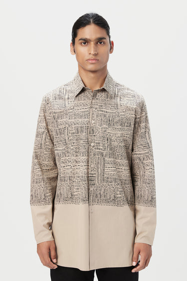 Regular Fit Button-Up Short Kurta with All-Over Kantha Print - Genes Lecoanet Hemant