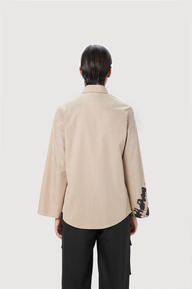 Slim Fit Button Down Shirt With Bell Sleeves And Gingko Print - Genes Lecoanet Hemant