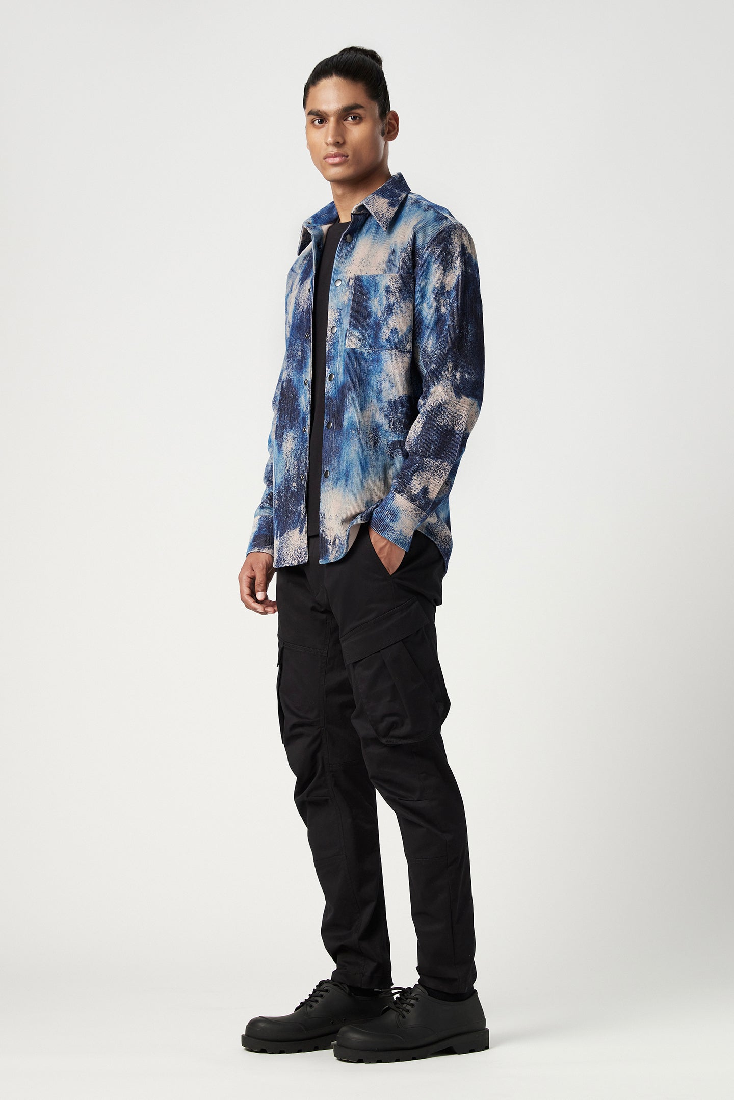 Relaxed Fit Button-Down Shirt with All-Over Textured Print