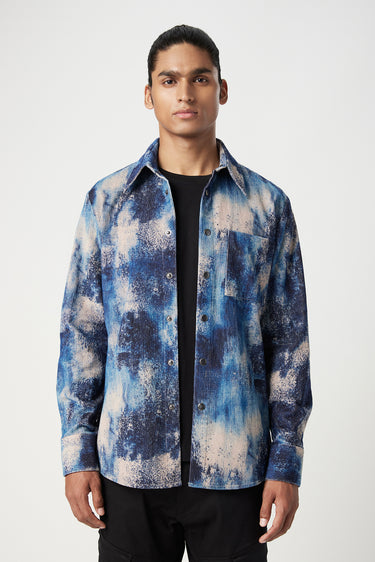 Relaxed Fit Button-Up Shirt with All-Over Textured Print - Genes Lecoanet Hemant