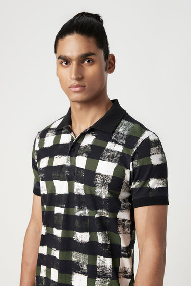 Regular Fit Polo T-Shirt with All-Over Large Check Print - Genes Lecoanet Hemant