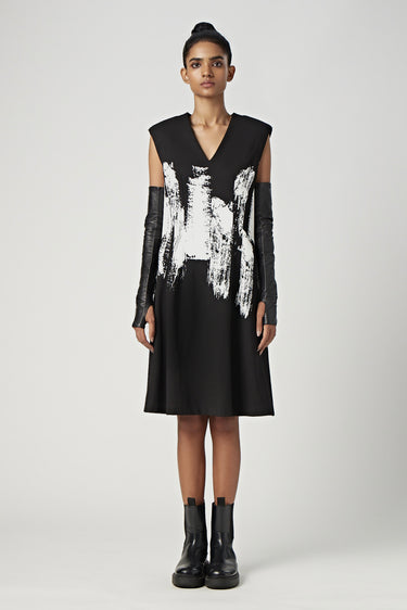 Slim Fit V-Neck Sleeveless Dress with Artistic Print - Genes Lecoanet Hemant