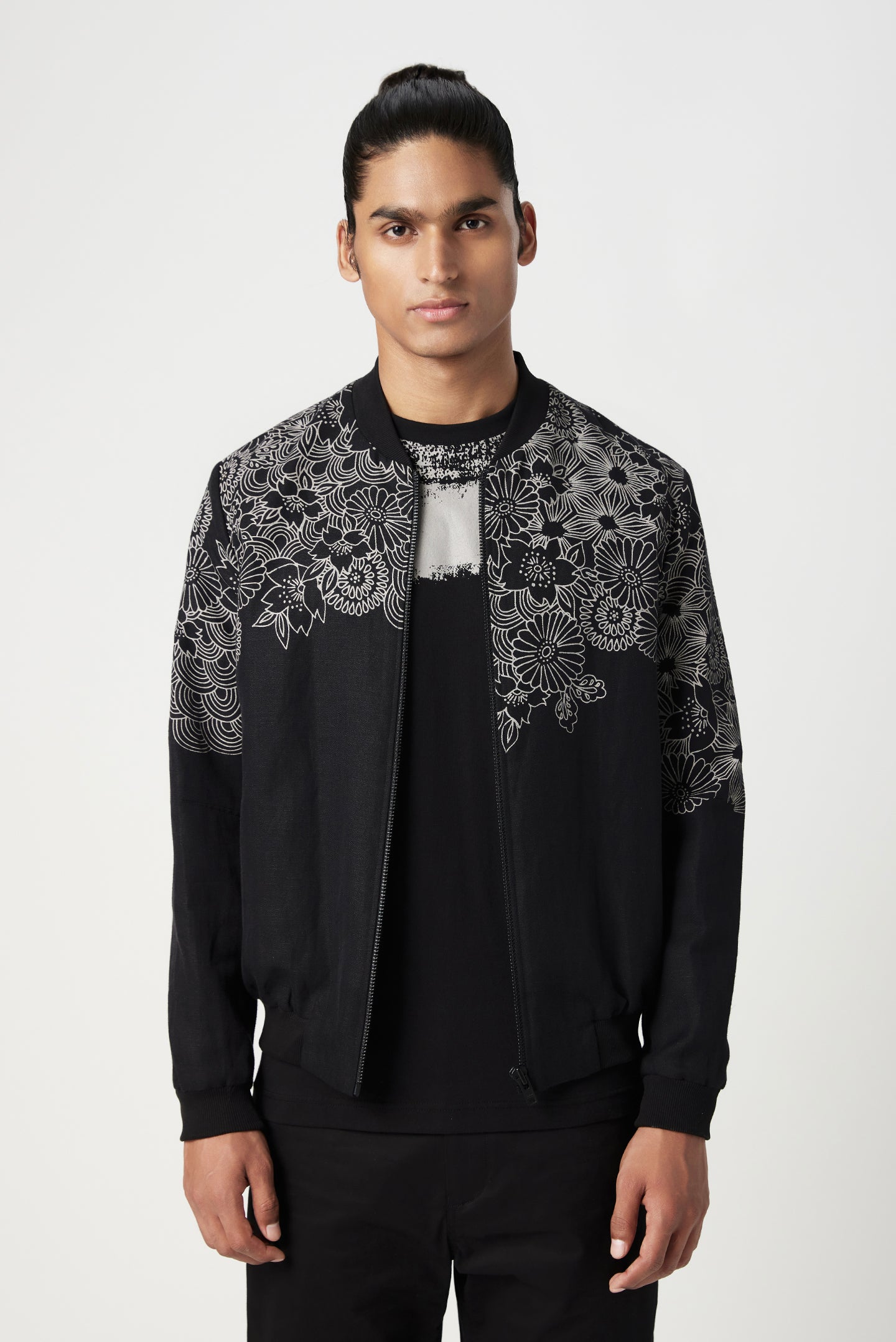 Regular Fit Bomber Jacket with Front Zipper Detail