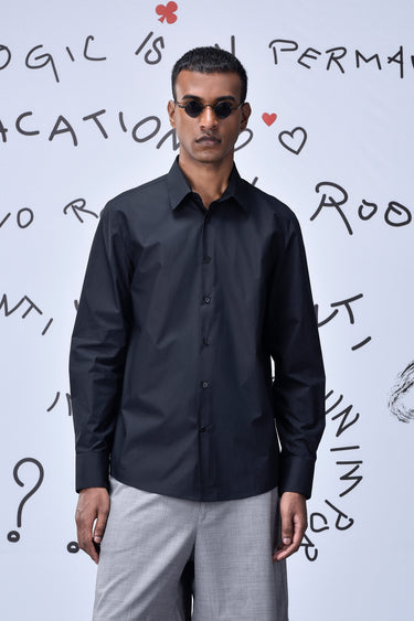 Cotton Poplin Regular Fit Shirt- Black - Genes Online Store