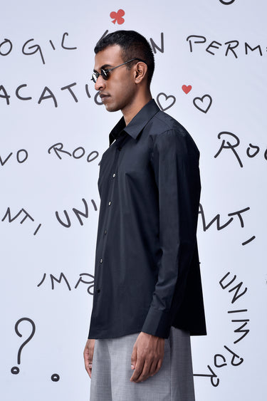 Cotton Poplin Regular Fit Shirt- Black - Genes Online Store