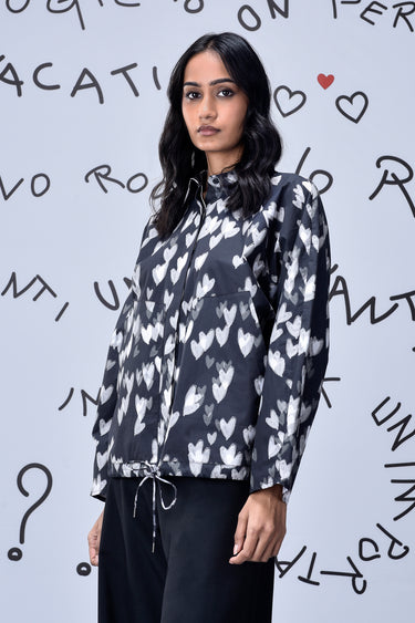 Heart Print Oversized Shirt - Black - Genes Online Store