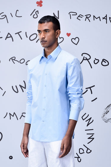 Cotton Poplin Regular Fit Shirt- Light Blue - Genes Online Store