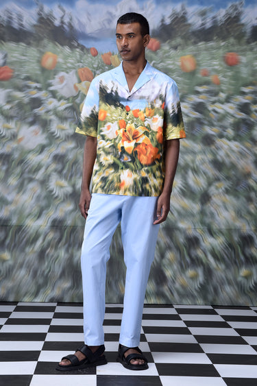Garden Print Cuban Collar Relax Fit Shirt - Genes Online Store