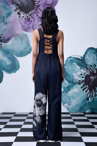 Anemone Flower Semi Fitted Dungaree- Black Grey - Genes Online Store