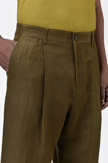Men's Straight Fit Pleated Trousers Khaki - Genes Lecoanet Hemant