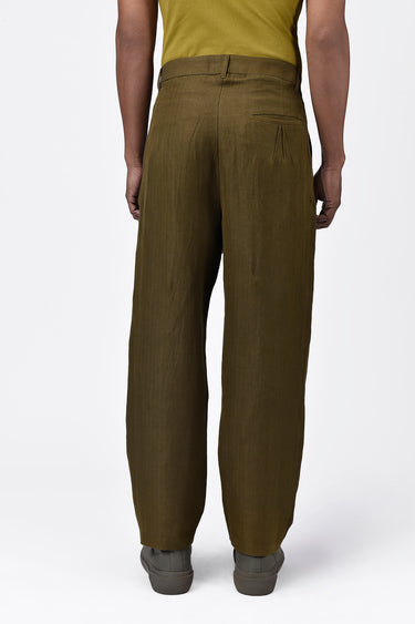 Men's Straight Fit Pleated Trousers Khaki - Genes Lecoanet Hemant