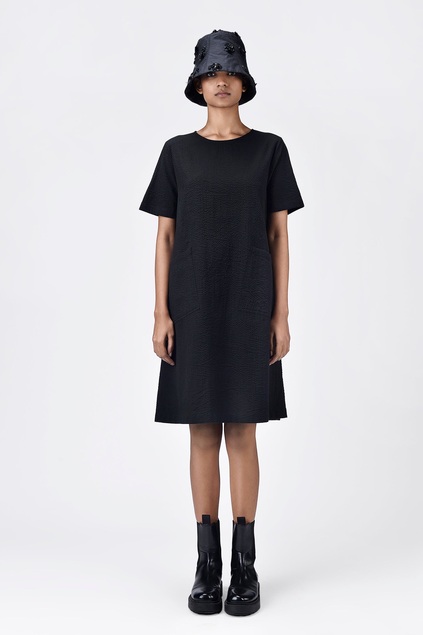 Easy-Fit Solid Dress with Patch Pockets