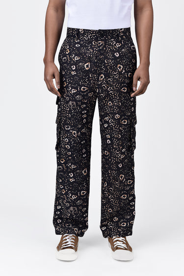 Easy Fit Linen Herringbone Cargo with Animal Print