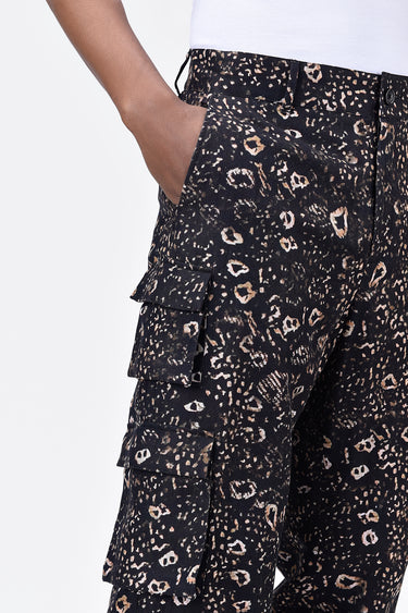 Easy Fit Linen Herringbone Cargo with Animal Print