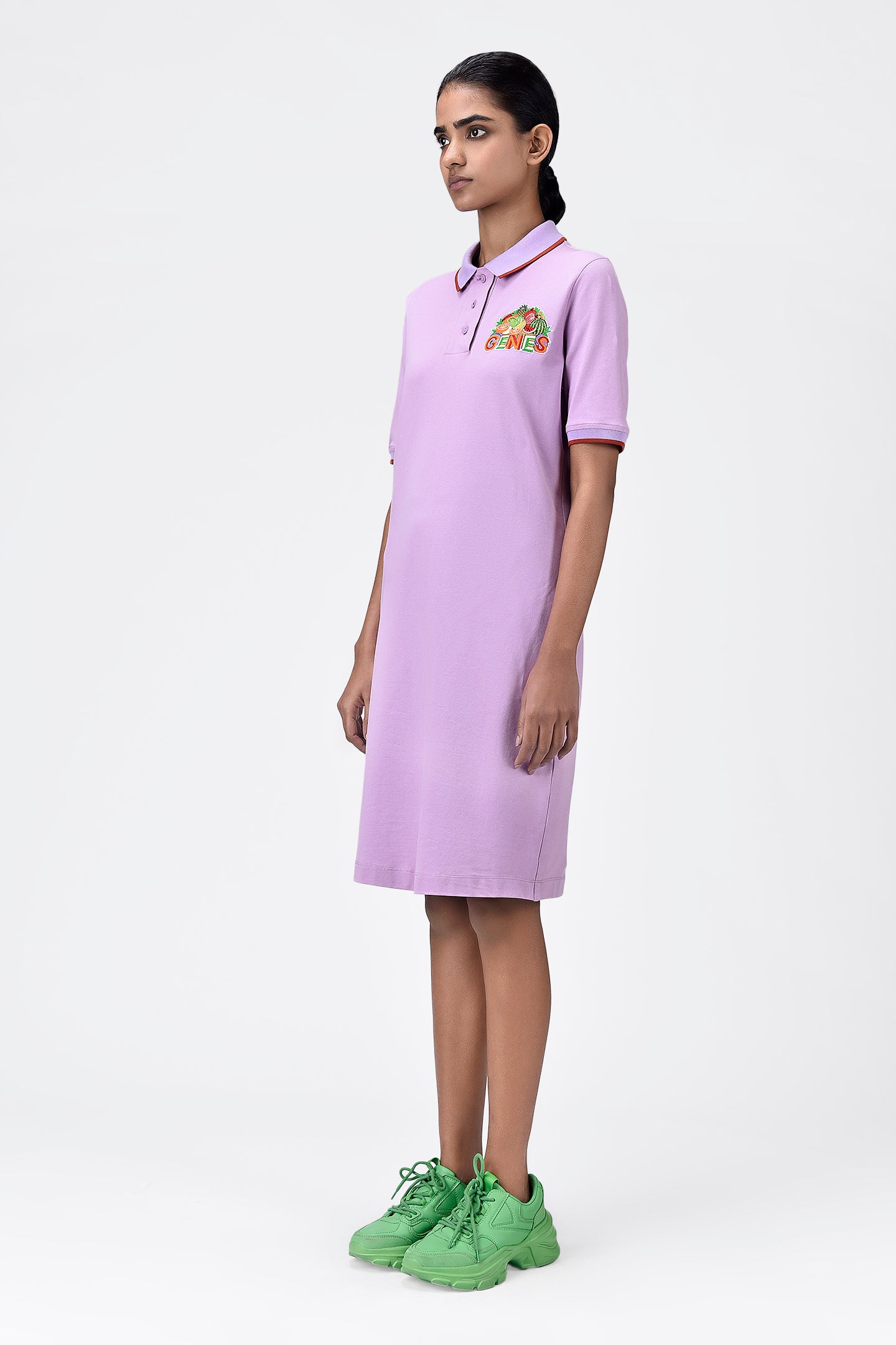 Regular Fit Polo Dress with Fruit Basket Embroidery