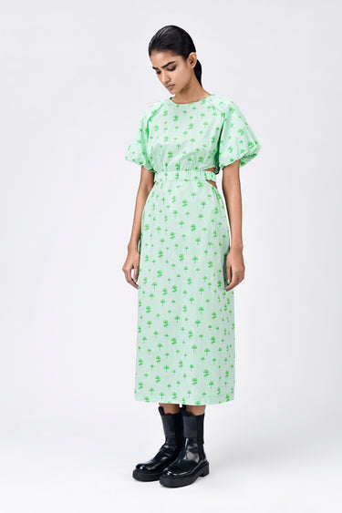 Palm Stripe A-Line Dress with Raglan Sleeves - Genes Lecoanet Hemant