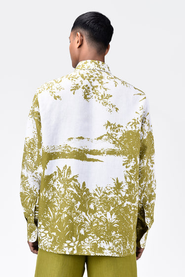 Regular Fit Light Linen Shirt with Landscape Print