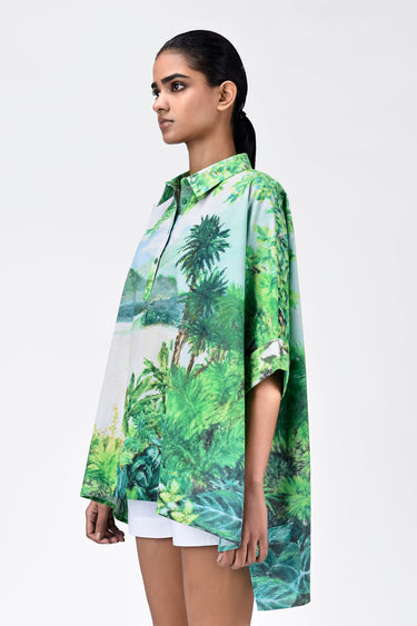 Oversized Cotton Poplin Shirt With Landscape Print - Genes Lecoanet Hemant