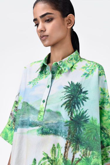 Oversized Cotton Poplin Shirt With Landscape Print - Genes Lecoanet Hemant
