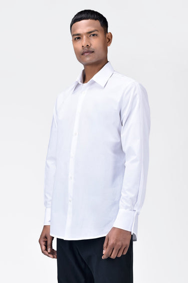 Regular Fit Men's Solid Button-Up Shirt-White - Genes Lecoanet Hemant