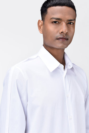 Regular Fit Men's Solid Button-Up Shirt-White - Genes Lecoanet Hemant