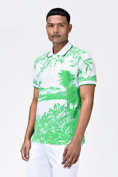 Men's Regular Fit Cotton Pique Polo with Contrast Tipping-Spring Green - Genes Lecoanet Hemant