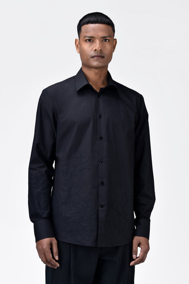 Regular Fit Cotton Poplin Shirt with Tropical Appliqué Embroidery