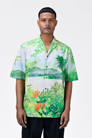 Easy Fit Men's Shirt With Tropical Landscape Print - Genes Lecoanet Hemant