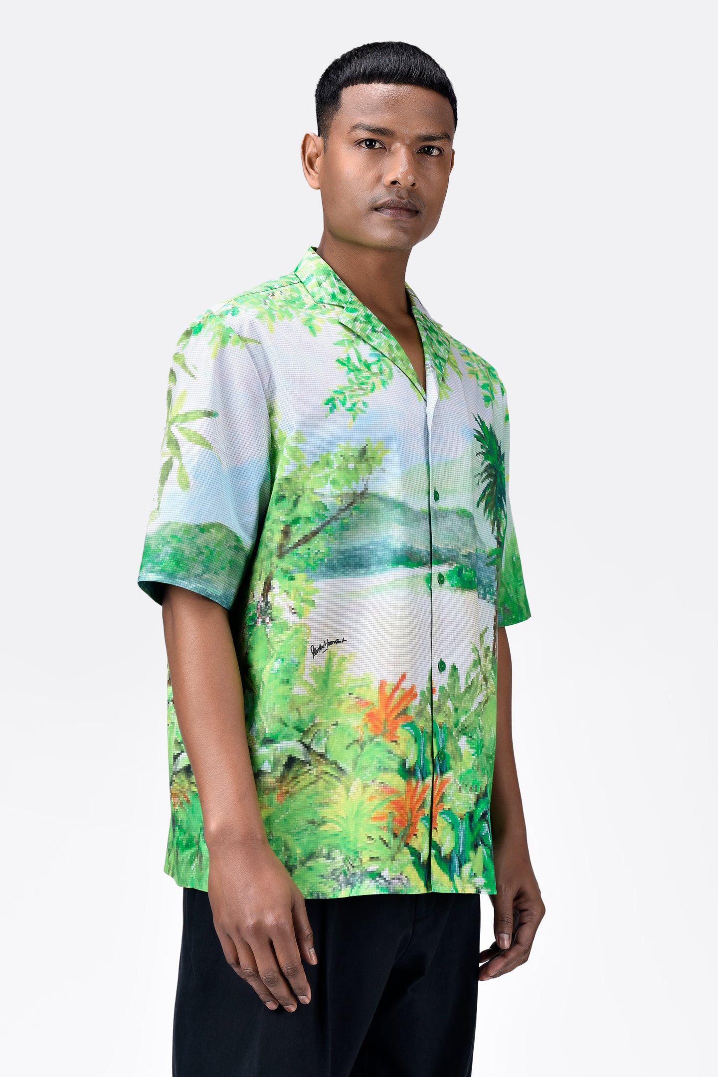 Easy Fit Men's Shirt With Tropical Landscape Print