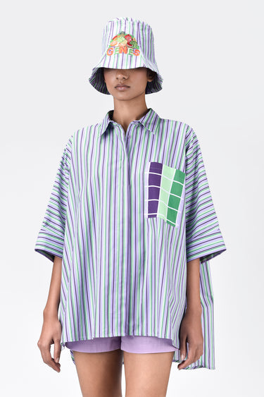 Multicolor Stripe Print Cotton Oversized Shirt - Genes Lecoanet Hemant