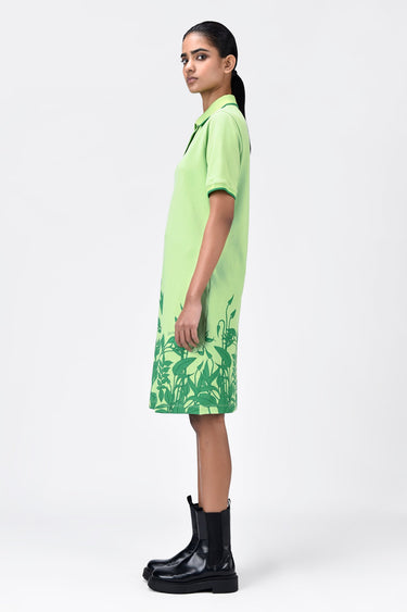 Tropical Print Polo Dress with Contrast Tipping-Mint Green - Genes Lecoanet Hemant