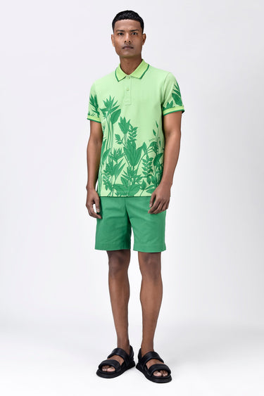 Men's Regular Fit Polo with Tropical Print-Mint Green - Genes Lecoanet Hemant