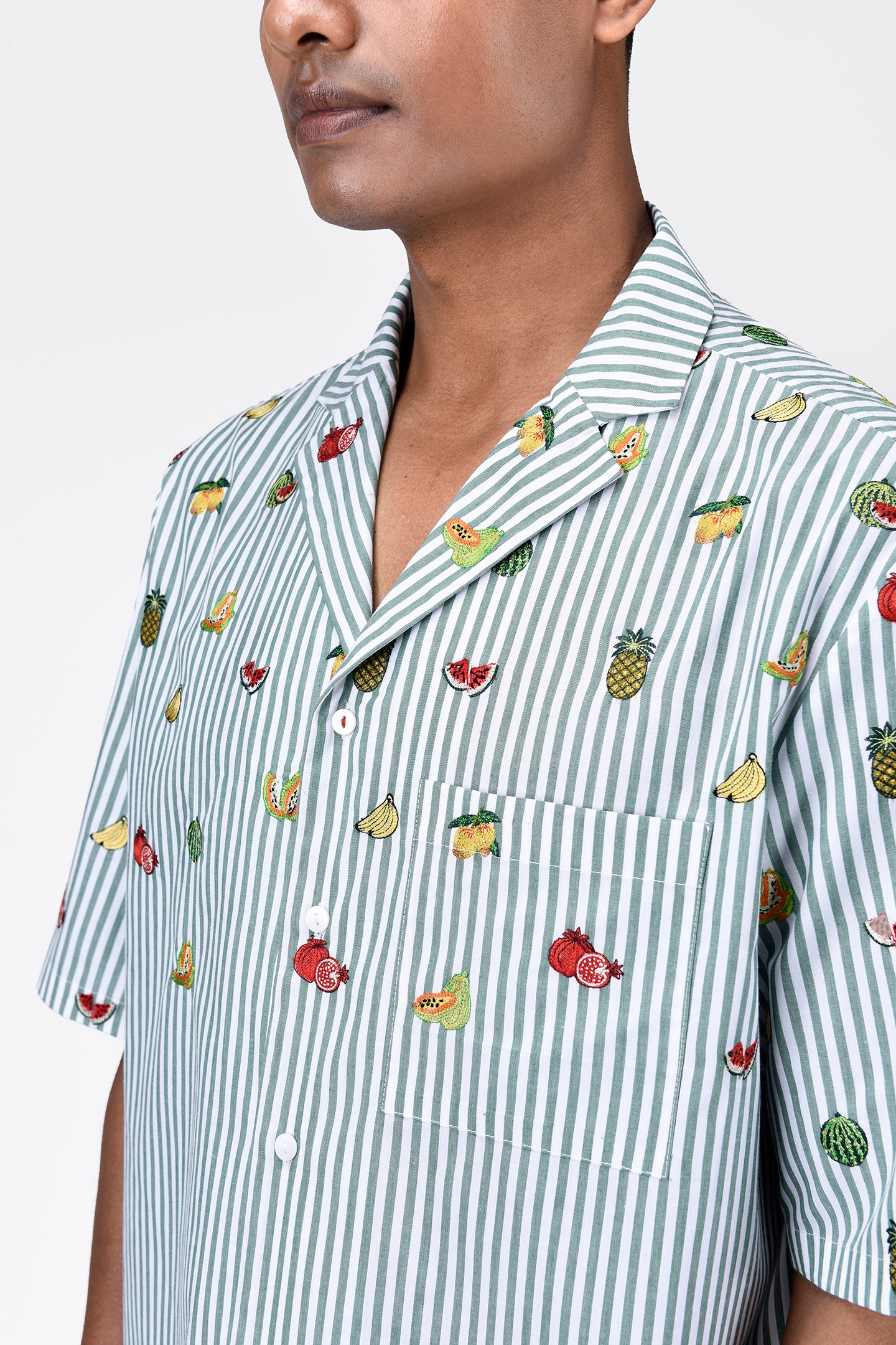 Fruit Motifs Embroidery Easy Fit Men's Half Sleeve Shirt