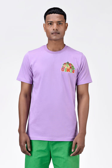 Regular Fit Men's T-Shirt With Genes Fruit Basket Embroidery-Lavender - Genes Lecoanet Hemant