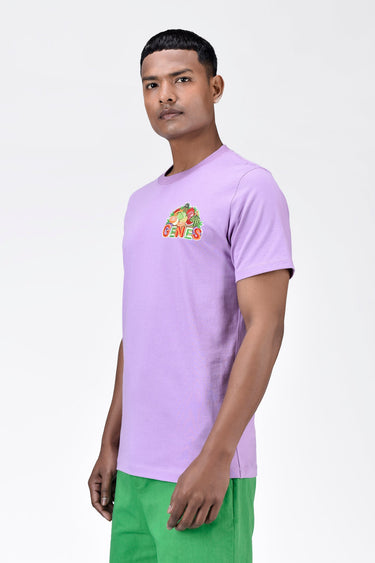 Regular Fit Men's T-Shirt With Genes Fruit Basket Embroidery-Lavender - Genes Lecoanet Hemant