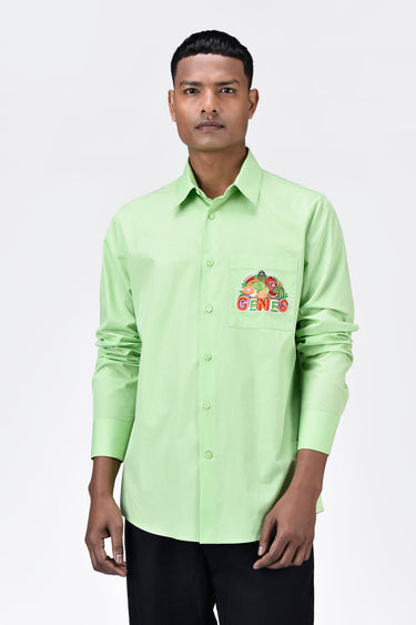 Men's Regular Fit Button Up Shirt with Fruit Basket Embroidery-Mint Green - Genes Lecoanet Hemant