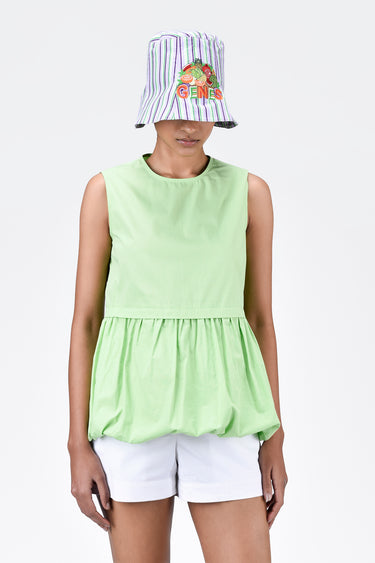 Regular Fit Round Neck Top With Voluminous Hem Mint Green - Genes Lecoanet Hemant