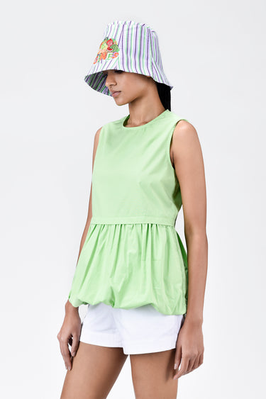 Regular Fit Round Neck Top With Voluminous Hem Mint Green - Genes Lecoanet Hemant