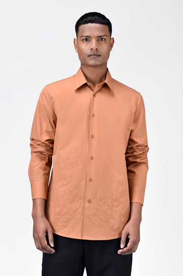 Men's Light Peach Cotton Poplin Regular Fit Button-Up Shirt - Genes Lecoanet Hemant