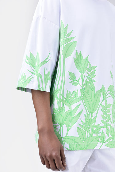 Oversized Crew Neck T-Shirt with Tropical Print