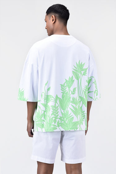 Oversized Crew Neck T-Shirt with Tropical Print