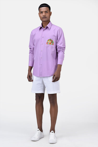 Men's Regular Fit Button Down Shirt with Fruit Basket Embroidery-Lavender - Genes Lecoanet Hemant