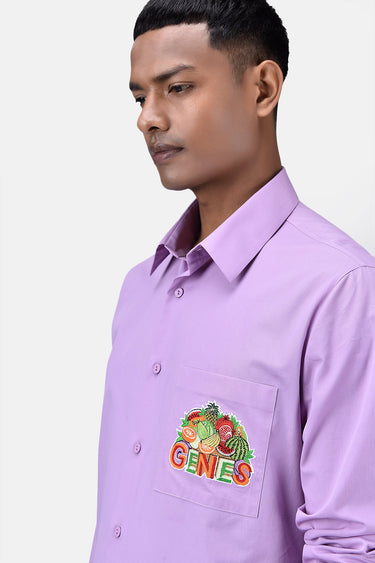 Men's Regular Fit Button Down Shirt with Fruit Basket Embroidery-Lavender - Genes Lecoanet Hemant
