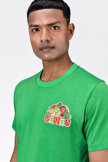 Regular Fit Men's T-Shirt With Genes Fruit Basket Embroidery-Spring Green - Genes Lecoanet Hemant
