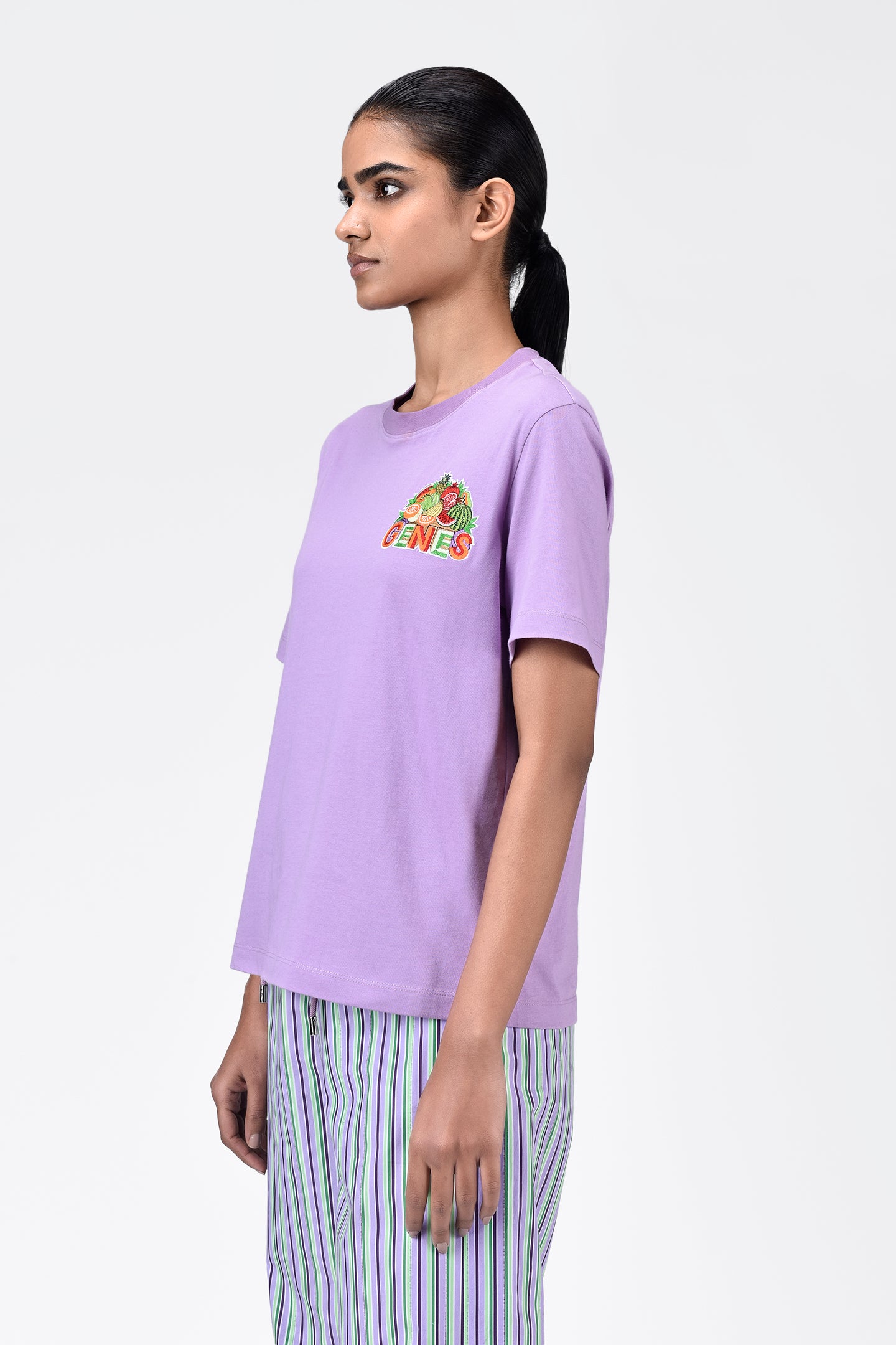Cotton T-Shirt With Fruit Basket Embroidery