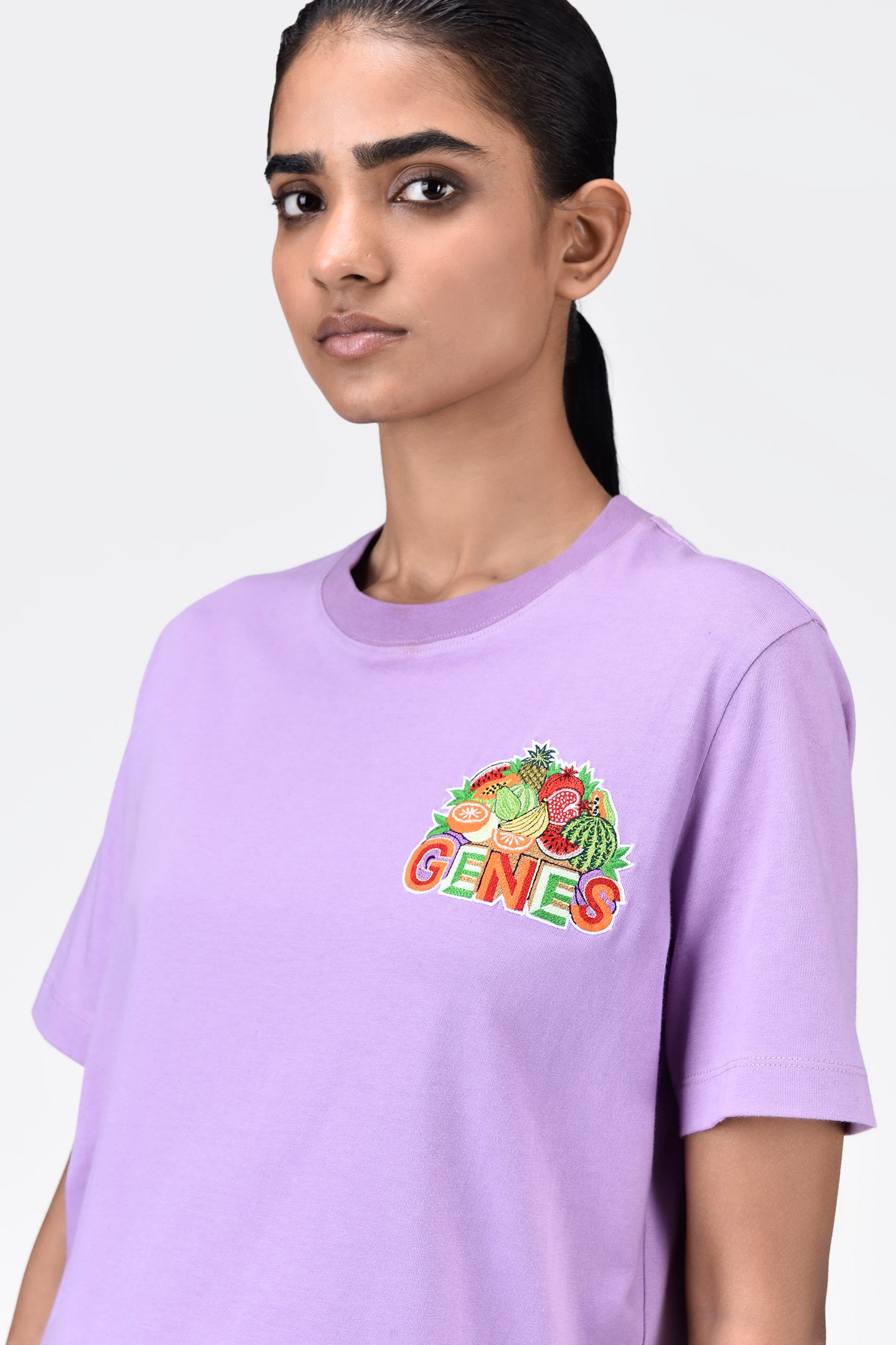 Cotton T-Shirt With Fruit Basket Embroidery