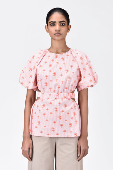 A-Line Top with Voluminous Raglan Sleeves-Coral Orange - Genes Lecoanet Hemant