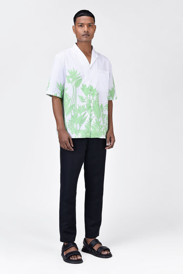 Easy Fit Cotton Poplin Shirt with Sailor Collar and Tropical Print