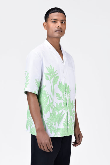 Easy Fit Cotton Poplin Shirt with Sailor Collar and Tropical Print